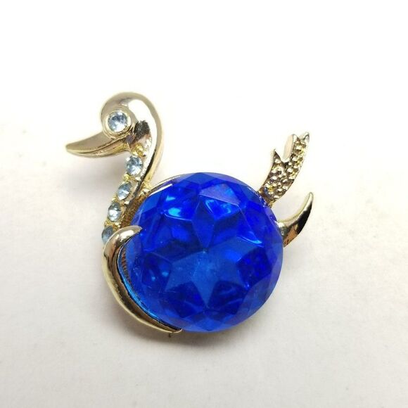 Vintage Blue Rhinestone Bird Swan Brooch, Duck Goose Lapel Pin, Estate - Picture 6 of 6